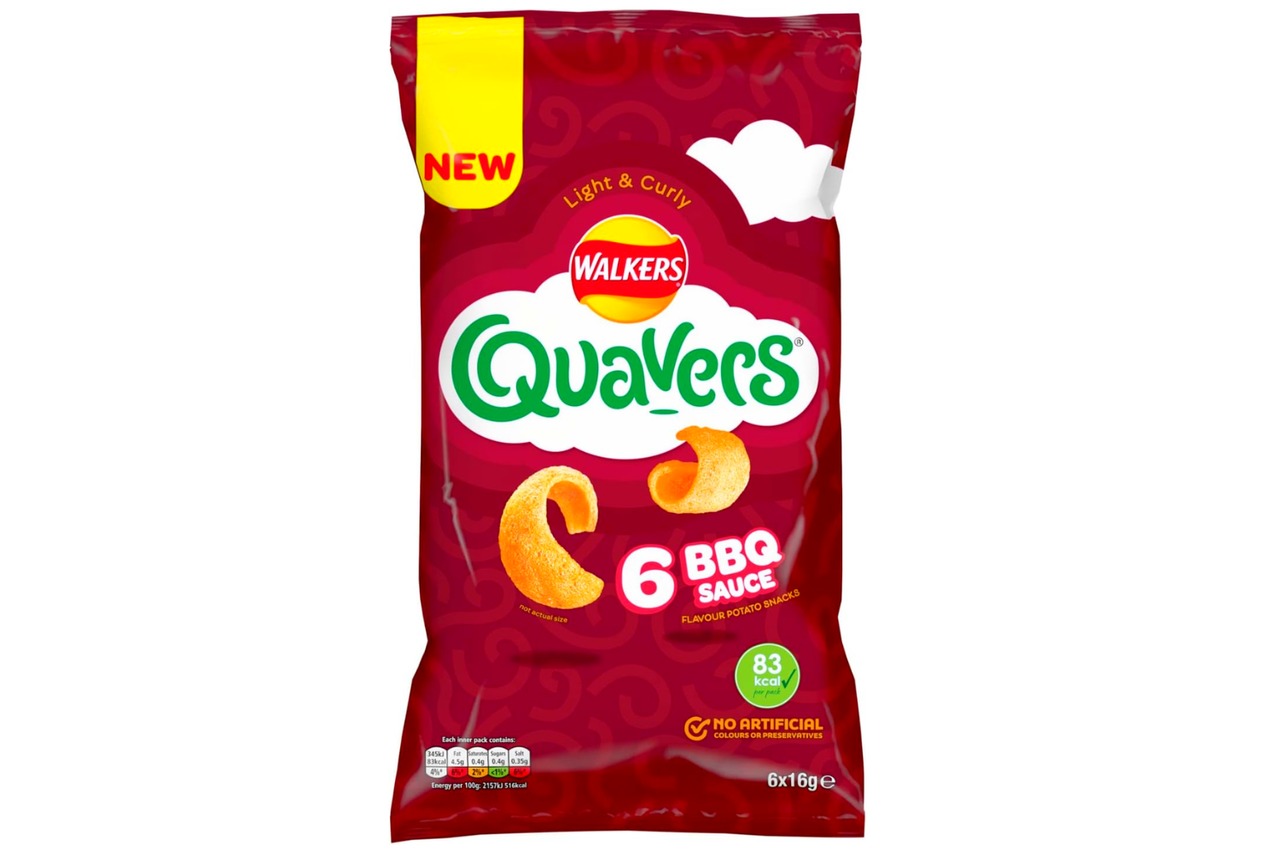 Walkers Quavers BBQ Sauce Flavour Potato Snacks 6 Pack 6 X 16g Walkers Quavers BBQ Sauce Flavour Potato Snacks 6 Pack 6 X 16g